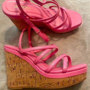 NEVER WORN SODA PINK STRAPPY WEDGES SIZE 6.5 GREAT FOR SPRING AND SUMMER
